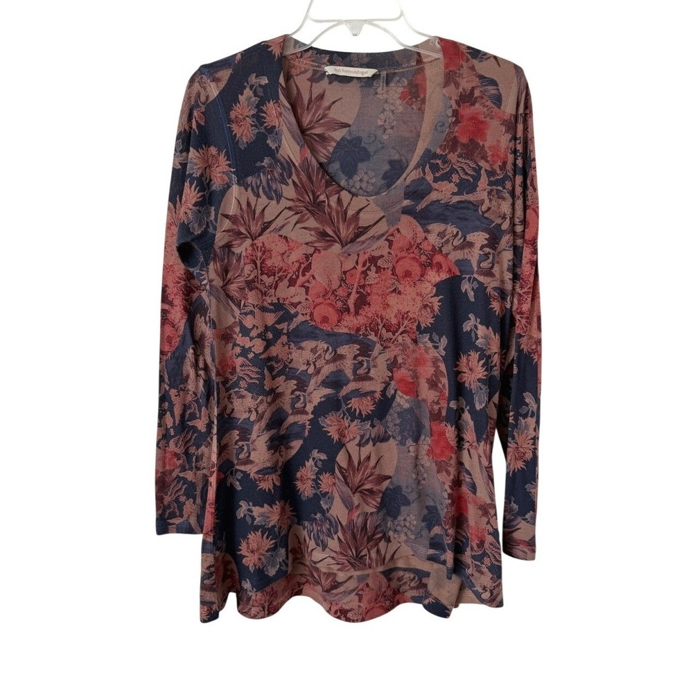 Soft‎ Surroundings Watercolor Floral Scoop Neck Long Sleeve Tunic Top USA Made S